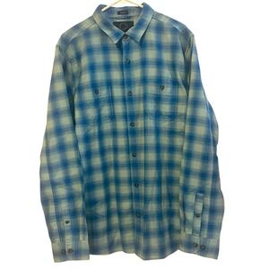 NEW Even Tide Double Cloth Green Blue Plaid Button Down Long Sleeve Shirt‎ LTall